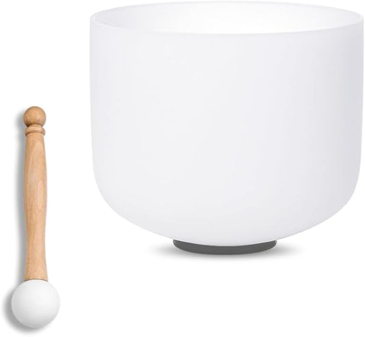 8 inch White B Note Crown Chakra Quartz Crystal Singing Bowl, for Healing Mindfulness Meditation Yoga Sound Baths, with Rubber Mallet O-ring - Bloomnest