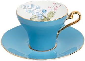 Aynsley Handpainting Colored Glaze Lily of the Valley Corset Fine Bone China English Tea Cup and Saucer Set, 6.1 oz (Turq) - Bloomnest