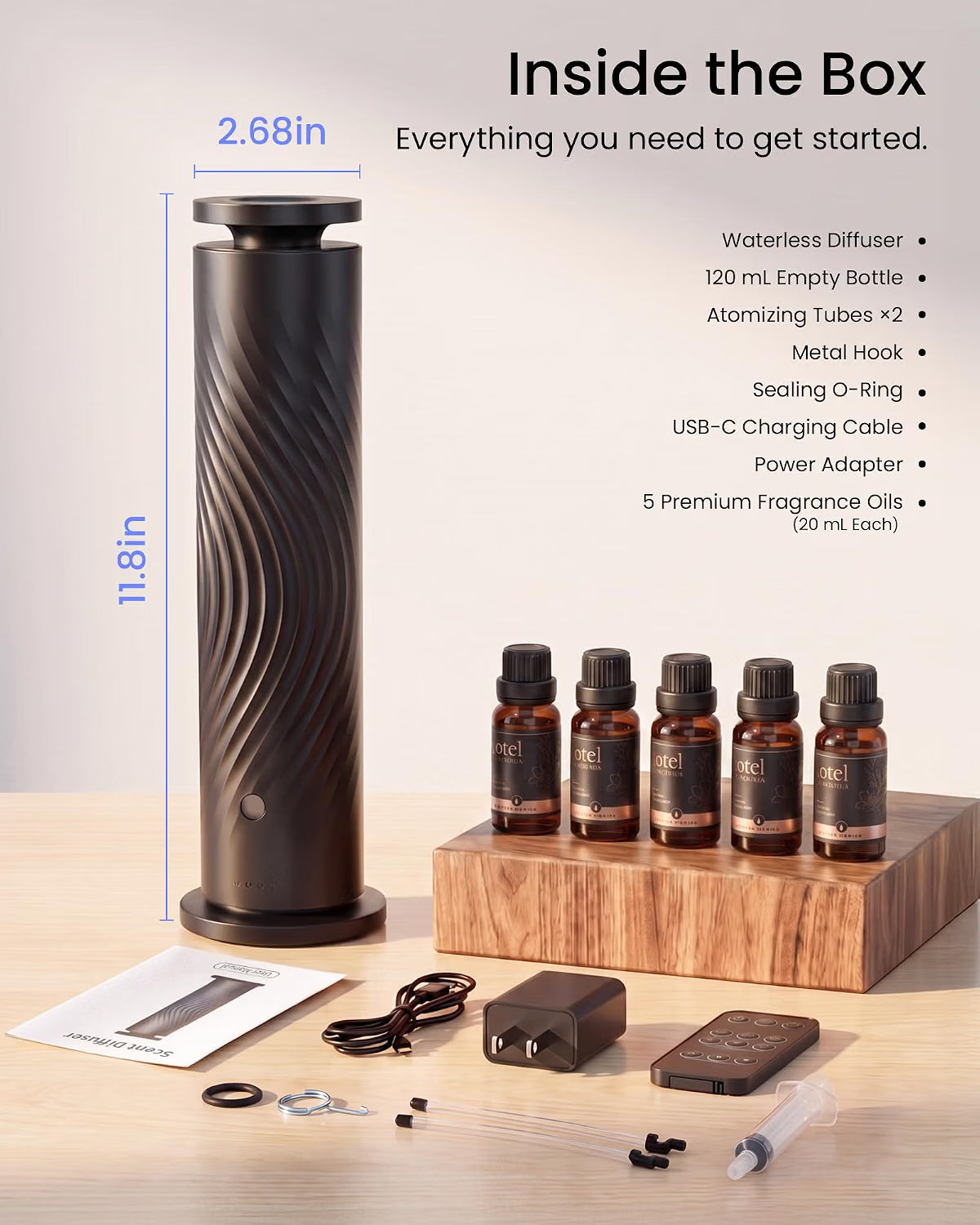 Serecen Waterless Cold-Air Scent Diffuser – 5-Oil Starter Kit, 1,000 sq. ft. Coverage