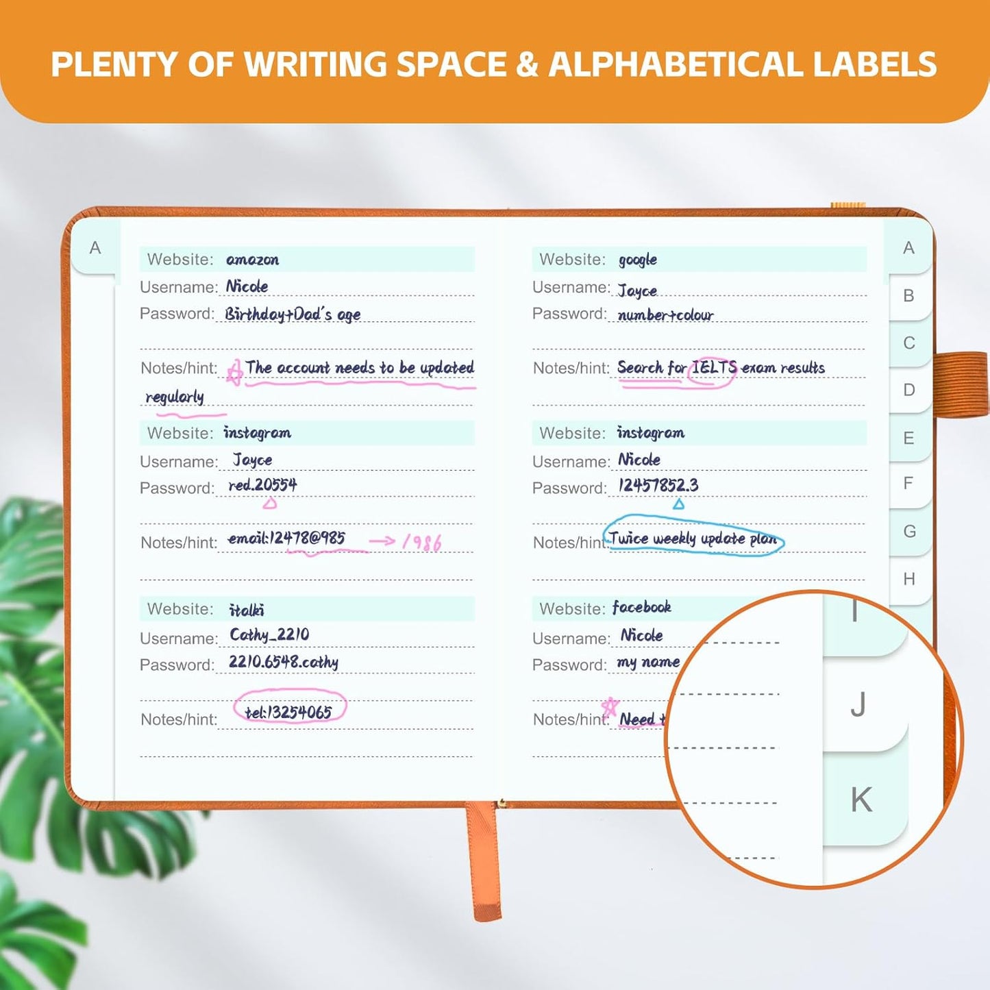 Password Keeper Book with Alphabetical Tabs，4.3"x5.7" Small Password Books for Seniors Password Notebook for Internet Website Address Log in Detail