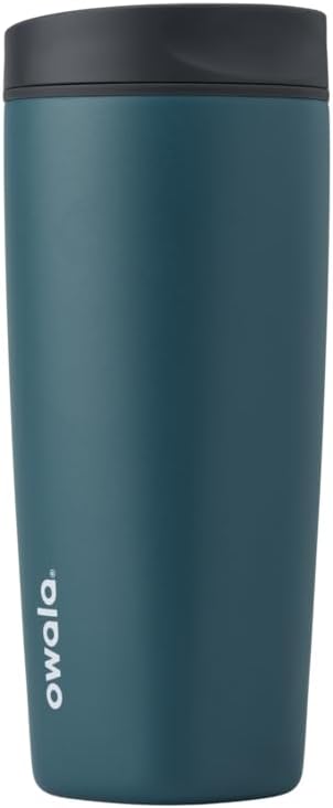 Owala SmoothSip Slider Insulated Stainless Steel Coffee Tumbler, Reusable Iced Coffee Cup, Hot-Coffee Travel Mug, BPA Free 20 oz, Grey/Blue (High Dive) (Pack of 8)
