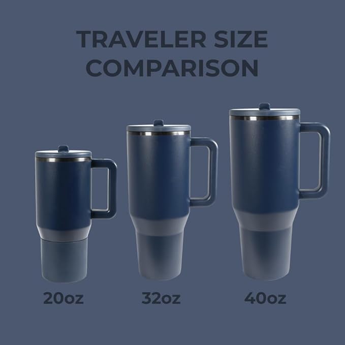 HydroJug Traveler - 40 oz Water Bottle with Handle & Flip Straw - Fits in Cup Holder, Leak Resistant Tumbler-Reusable Insulated Stainless Steel & Rubber Base - Gifts for Women & Men, Midnight - Bloomnest