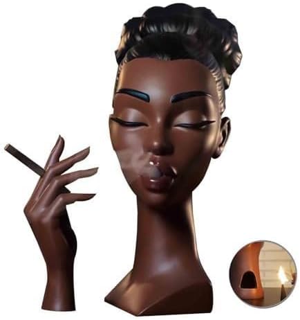 Incense Holder,Black Woman Smoking Head Incense Burner,Unique Home Gift,Desk Decor Suitable for Bedroom and Living Room - Bloomnest