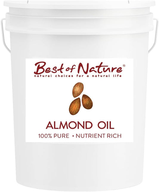 Best of Nature 100% Pure Sweet Almond Oil – Moisturizing Massage & Body Oil, Unscented for Hair, Skin, Face, Soap Making, Aromatherapy, Ideal Carrier for Essential Oils, 5 Gallon Pail (640 fl oz)