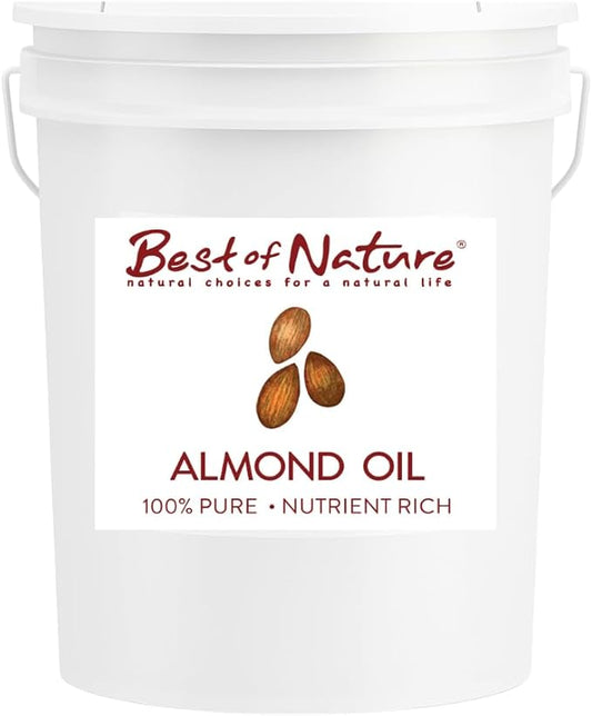 Best of Nature 100% Pure Sweet Almond Oil – Moisturizing Massage & Body Oil, Unscented for Hair, Skin, Face, Soap Making, Aromatherapy, Ideal Carrier for Essential Oils, 5 Gallon Pail (640 fl oz) - Bloomnest