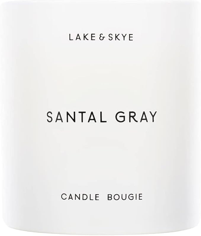 Lake & Skye Santal Gray Candle (8 oz), 50 Hours of Burn Time, 100% Soy Wax, Vegan - White Embers and Musk Scent - Bloomnest