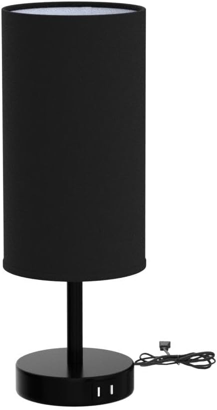 Yarra-Decor Bedside Lamp with USB Port - Touch Control Table Lamp for Bedroom 3 Way Dimmable Nightstand Lamp with Round Black Fabric Shade for Living Room, Dorm, Home Office (LED Bulb Included) - Bloomnest