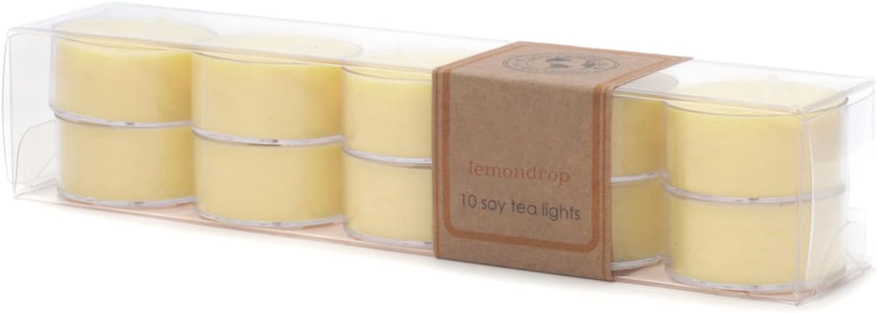 ECO CANDLE CO. Tea Light Candles, Lemondrop, 10-Pack - Scents of Lemon, Bergamot, Violet, Lavender, & Sandalwood - Recyclable Plastic Cups, 100% Soy Wax, No Lead, Hand Made, .6 oz. Each - Bloomnest