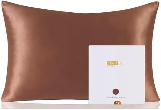 ZIMASILK 100% Pure Mulberry Silk Pillowcase for Hair and Skin Health,Soft and Smooth,Both Sides Premium Grade 6A Silk,600 Thread Count,with Hidden Zipper,1pc (King 20''x36'',Mocha) - Bloomnest