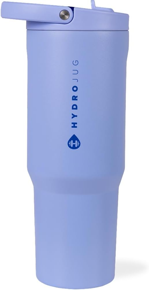 HydroJug Sport - Stainless Steel Tumbler with Straw, Vacuum Insulated, 32oz Leakproof Water Bottle, Ergonomic Design, Reusable, Dishwasher Safe, Rubber Base, Durable for Gym or Outdoors, Peri