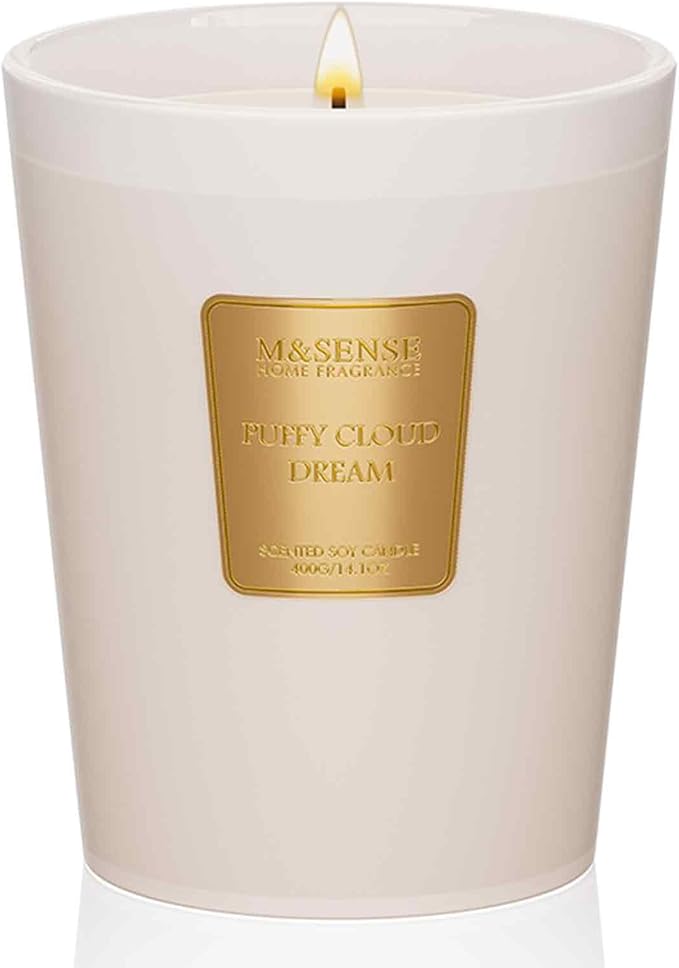 M&SENSE Puffy Cloud Dream Scented Candle Home Decor, Natural Soy Wax,14.1oz 60 Hours Long Lasting Slow Burning, Aromatherapy Fall Winter Candle for Stress Relief - Bloomnest