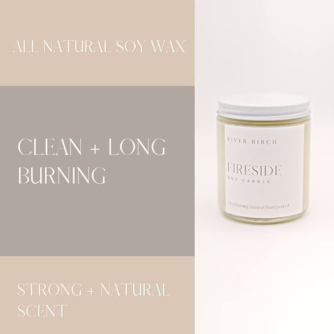 River Birch Candles Fireside Scented Candle | Premium, All-Natural, Non-Toxic, Soy Candles | 8.5oz 40 Hr Burn Time | Cozy Relaxing Gifts for Home - Bloomnest
