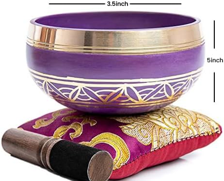Tibetan Singing Bowl Set - Authentic Handcrafted Mindfulness Meditation Holistic Sound 7 Chakra Healing Gift by Himalayan Bazaar (Purple-Magenta) - Bloomnest