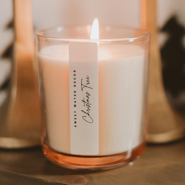 Sweet Water Decor Christmas Tree Candle - Spruce, Pine Needles and Evergreen Candles Scented Soy Candles for Home - Christmas Candle 12oz Sandstone Jar, 50+ Hour Burn Time, Made in The USA - Bloomnest