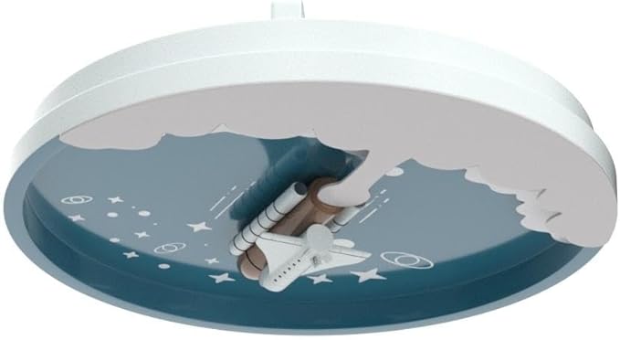 Modern Ceiling Light Fixtures Dimmable LED Kids Room Ceiling Lamp 20" Kitchen Ceiling Light with Remote Control 3000k-6000k Blue Cartoon Rocket Semi Flush Mount Ceiling Lights for Bedroom - Bloomnest