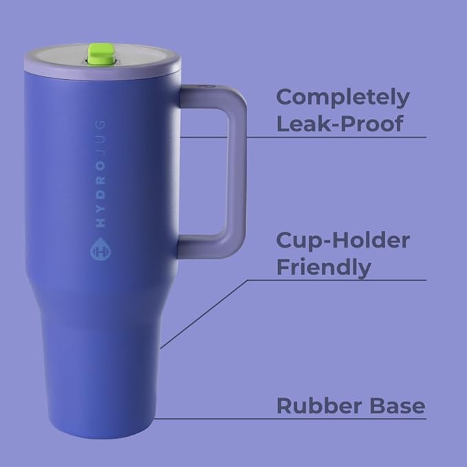 HydroJug Traveler - 40 oz Water Bottle with Handle & Flip Straw - Fits in Cup Holder, Leak Resistant Tumbler-Reusable Insulated Stainless Steel & Rubber Base - Gifts for Women & Men, Lime Rickey - Bloomnest