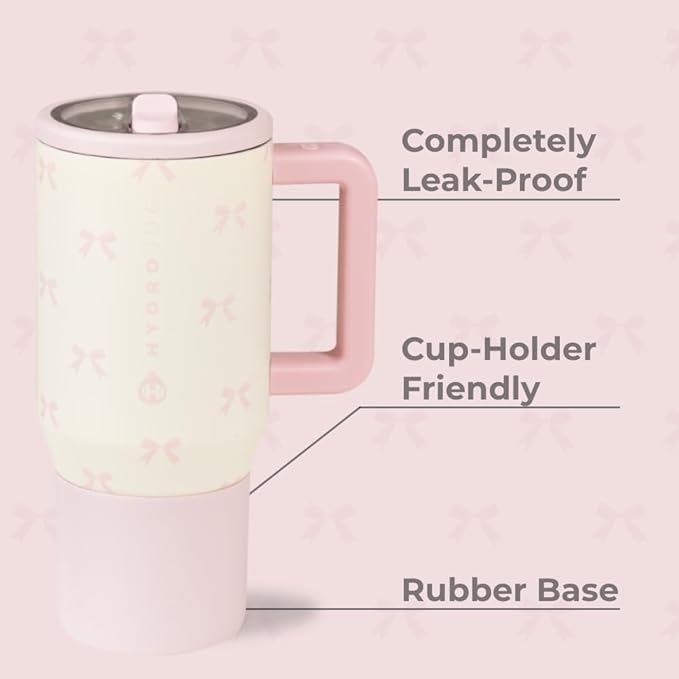 HydroJug Kids - 20 oz Insulated Kids Water Bottle with Flip Straw & Handle | Leak-Proof & Durable | Perfect for School, Sports, Lunch, Travel & Camp, Bows - Bloomnest
