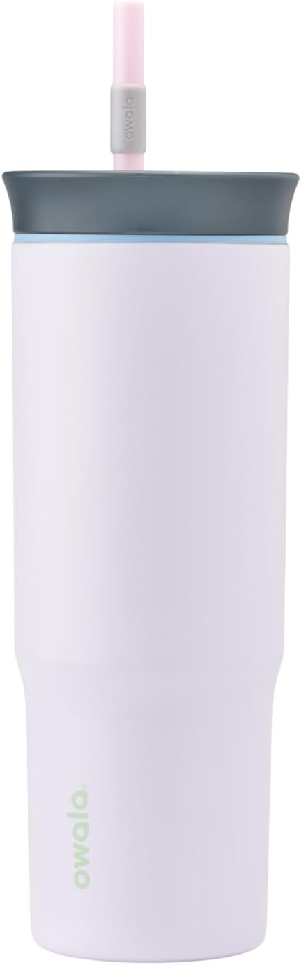 Owala Stainless Steel Triple Layer Insulated Travel Tumbler with Spill Resistant Lid and Straw, BPA Free, 24 oz, Grey/Purple (Bunny Hop) (Pack of 12)