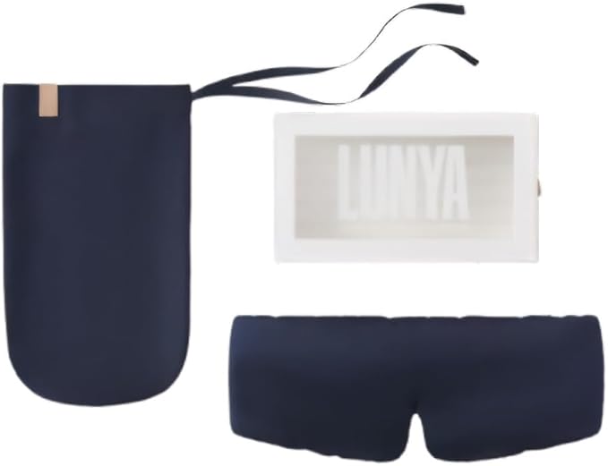 Lunya Sleep Mask with Box - Washable Silk Sleeping Mask and Headband for Beauty Routines - Thermoregulating Comfort for Restful Nights - Silk Eye Mask for Women - Large - Deep Blue - Bloomnest