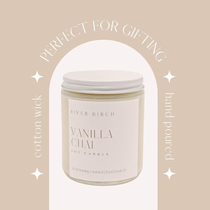 River Birch Candles Vanilla Chai Scented Candle | Premium, All-Natural, Non-Toxic, Soy Candles | 8.5oz 40 Hr Burn Time | Cozy Relaxing Gifts for Home - Bloomnest