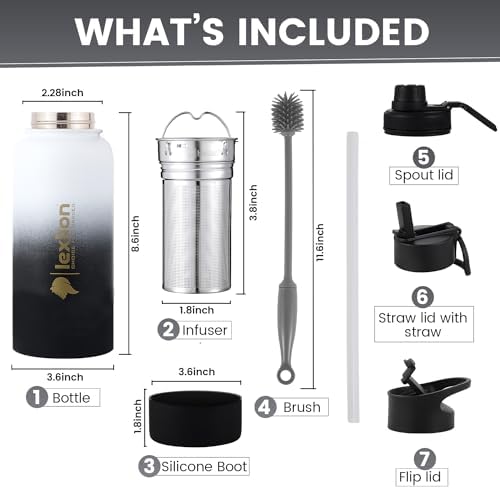 Lexlion Tea Infuser Water Bottle 32 Oz – Triple Wall Insulated Stainless Steel, Loose Leaf & Fruit Strainer, 3 Leakproof Lids, BPA-Free Silicone Sleeve, Reusable Thermal Mug - Bloomnest