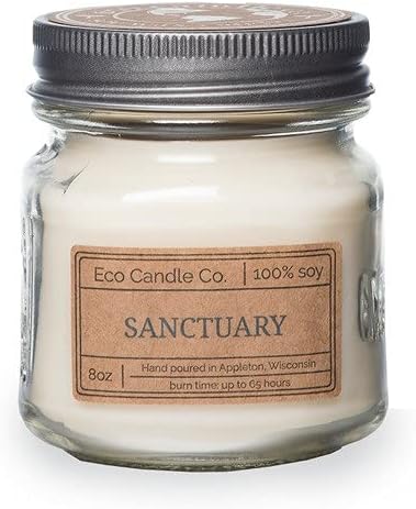 ECO CANDLE CO. Mason Jar Candle, Sanctuary, 8 oz. - Scents of Black Orchid, Ginger, Cardamom, Lily, Leather, Amber, & Kyara - 100% Soy Wax, No Lead, Kraft Label & Antiqued Pewter Lid, Hand Made - Bloomnest