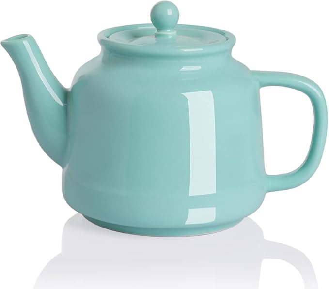 Sweejar 35 oz Porcelain Tea Pot, Teapot with Removable 18/8 Stainless Steel Infuser, Microwave & Dishwasher Safe Tea Maker, Tea Infuser Pots for Blooming loose Leaf Tea,Chrismas Women Gift (Turquoise) - Bloomnest