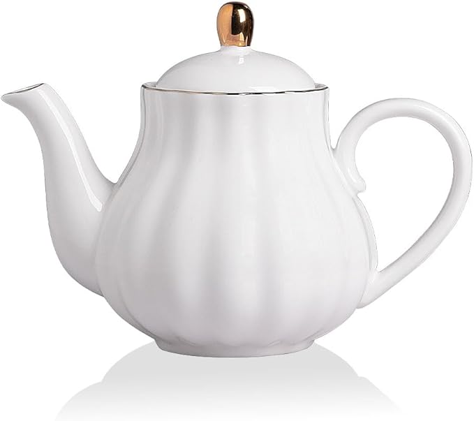 Sweejar Royal Teapot, Ceramic Tea Pot with Removable Stainless Steel Infuser, Blooming & Loose Leaf Teapot - 40 Ounce (White) - Bloomnest