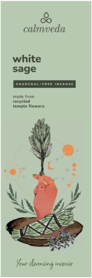 White Sage Incense Sticks for Cleansing - (80 Scent Sticks) Charcoal Free, Made from Upcycled Flowers | Protection Incense to Cleanse Negative Energy