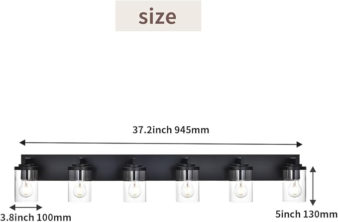 BONLICHT Black Vanity Light Glass Wall Sconce 6 Light Farmhouse Bathroom Light Fixture Over Mirror,Industrial Vintage Bath Lighting Interior Wall Lights Modern Wall Lamp for Dining Room Kitchen Office - Bloomnest