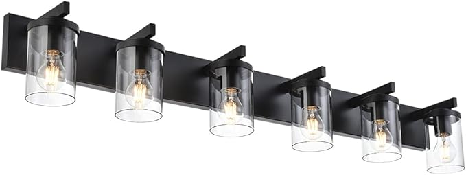 BONLICHT Black Vanity Light Glass Wall Sconce 6 Light Farmhouse Bathroom Light Fixture Over Mirror,Industrial Vintage Bath Lighting Interior Wall Lights Modern Wall Lamp for Dining Room Kitchen Office - Bloomnest