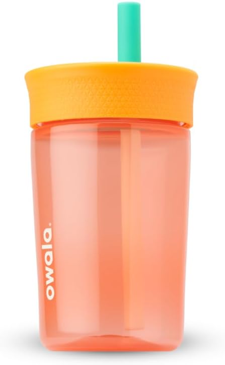 Owala Kids Insulation BPA-Free Plastic Tumbler with Spill Resistant Flexible Straw, Easy to Clean, Kids Water Bottle, Great for Travel, Dishwasher Safe, 15 Oz, Orange and Peach (Watermelon) - Bloomnest