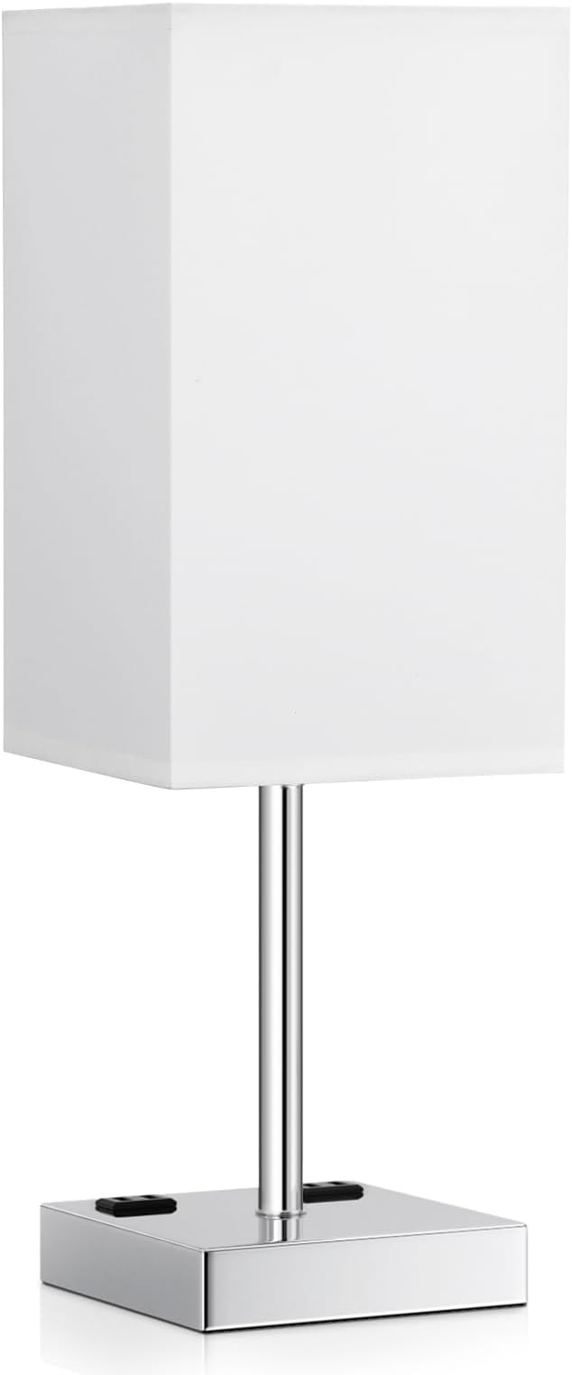Touch Bedside Table Lamp For Nightstand - 3-Way Dimmable Night Lamp with USB A + Type C Charging Ports and two AC Outlets, Small Desk Light with E26 LED Bulb for Bedroom Living Room, WHITE PLUS - Bloomnest