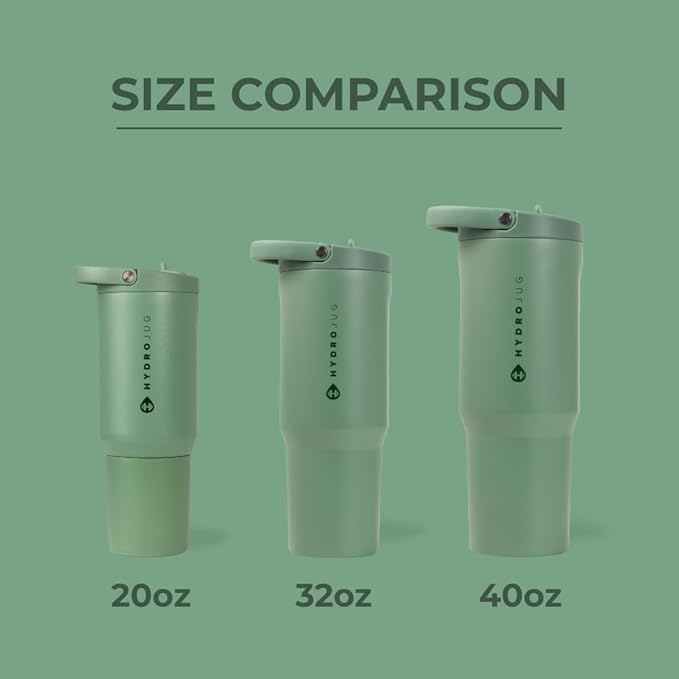 HydroJug Sport - Stainless Steel Tumbler with Straw, Vacuum Insulated, 40oz Leakproof Water Bottle, Ergonomic Design, Reusable, Dishwasher Safe, Rubber Base, Durable for Gym or Outdoors, Sage - Bloomnest