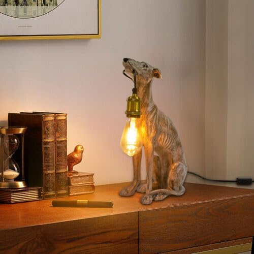 Vintage Resin Carved Dog Table Lamp, Dog Desk Lamp Floor Lamp for Kids Room Bedroom Bedside, Fun Unique Animal Lamp for Home Dining Living Room Bar Cafe Decor, Can Be Self-configured 30-60W E26 Bulb - Bloomnest