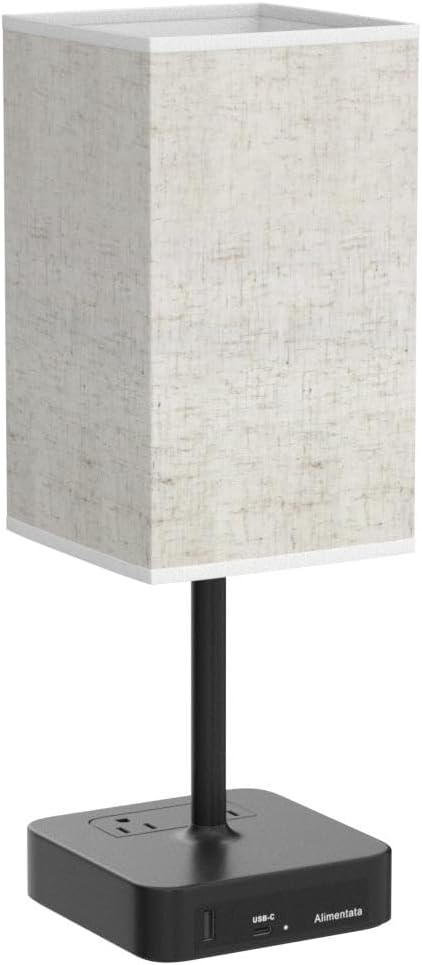 Touch Control Bedside Table Lamp with USB C & USB A Charging Port and 2 AC Outlet, Minimalist LED Desk Light with Charger Base Brown Fabric Shade for Bedroom/Nightstand/Office - Bloomnest