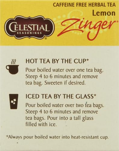 Celestial Seasonings Lemon Zinger Herbal Tea, Caffeine Free, 20 Tea Bags Box (Pack of 2) - Bloomnest