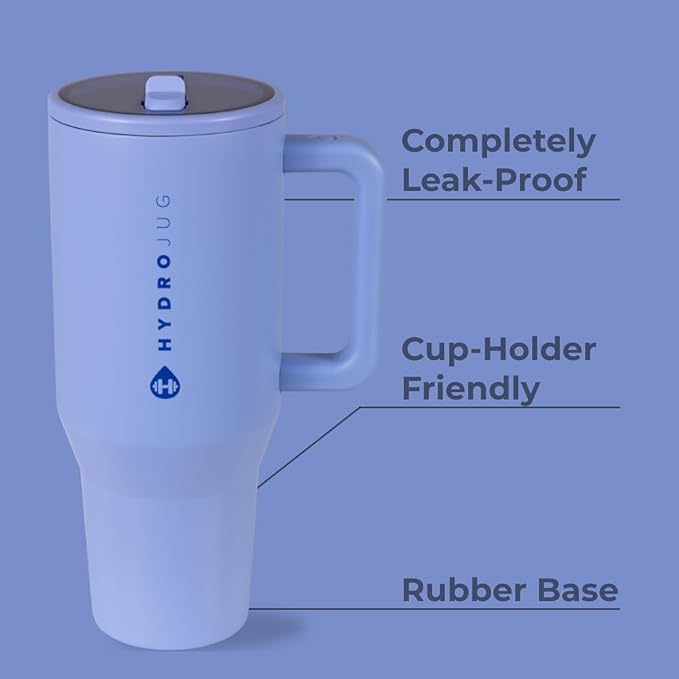 HydroJug Traveler - 40 oz Water Bottle with Handle & Flip Straw - Fits in Cup Holder, Leak Resistant Tumbler-Reusable Insulated Stainless Steel & Rubber Base - Gifts for Women & Men, Peri - Bloomnest