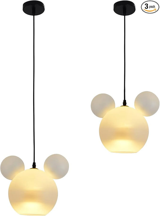 Cartoon Mouse Pendant Light Creative Personality Frosted Glass Chandelier Cute Fun Children's Bedroom Height Ceiling Lamp Shade Hanging Lights for Cafe Dining Room Bedroom, White, (001) - Bloomnest