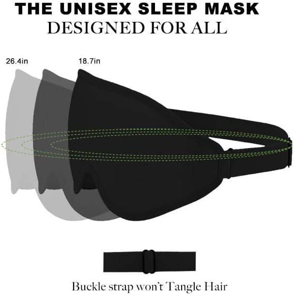 3D Contoured Sleep Eye mask Side Sleeper Men Women Zero Eye Pressure high Density Memory Foam Soft Breathable Light Blocking Night Blindfold Travel Yoga Napping Black - Bloomnest
