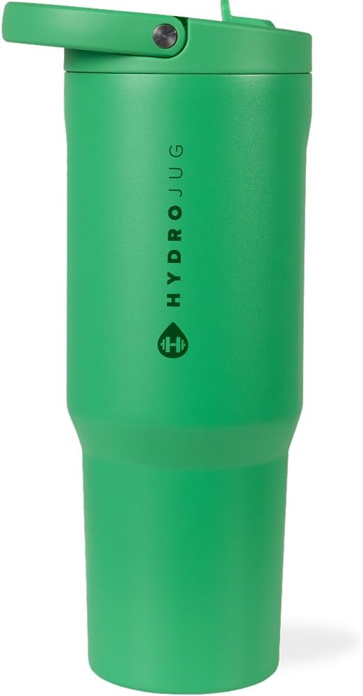 HydroJug Sport - Stainless Steel Tumbler with Straw, Vacuum Insulated, 40oz Leakproof Water Bottle, Ergonomic Design, Reusable, Dishwasher Safe, Rubber Base, Durable for Gym or Outdoors, Clover