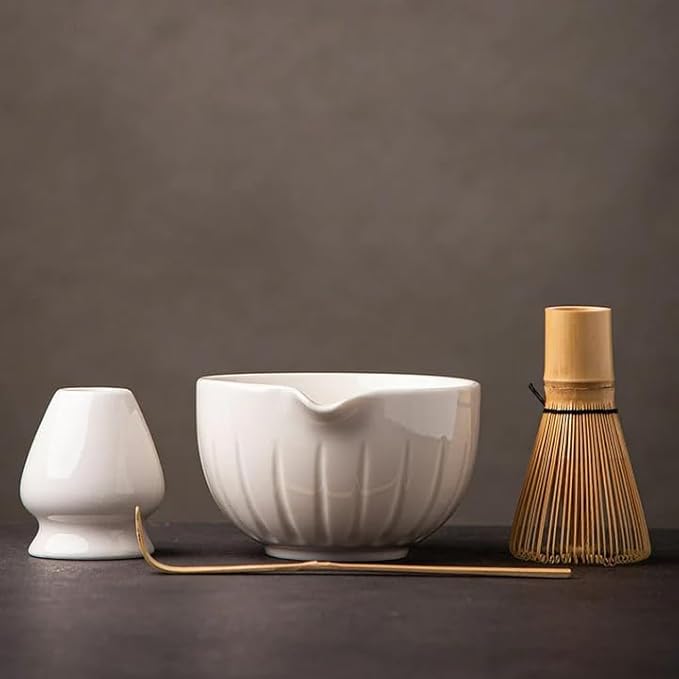 TANG PIN Matcha Set - Match Bowl and Whisk,15 OZ, Matcha Scoop | Matcha Whisk Stand (Chasen Holder) - 4pc Perfect Matcha Kit for Matcha Tea Ceremony (White) - Bloomnest