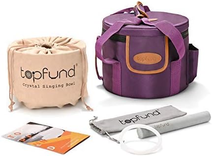 TOPFUND Yellow E Note Crystal Singing Bowl Solar Plexus Chakra 10 inch with Heavy Duty Carrying Case and Suede Mallet