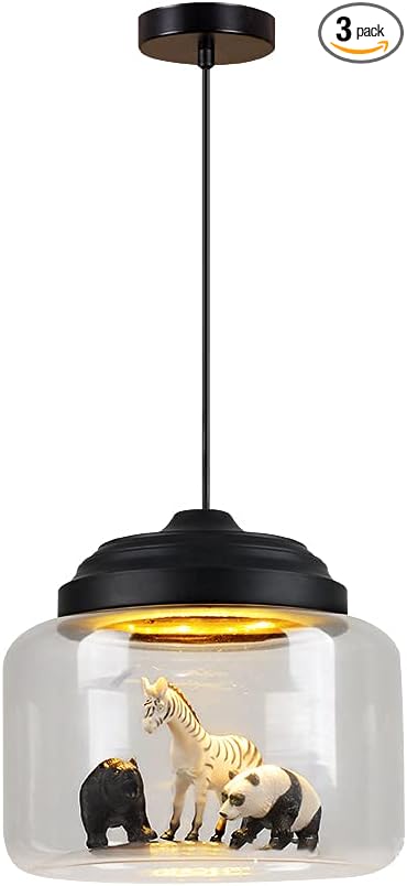 Children Room Chandelier Creative Animal Glass Pendant Light - 8" Wide Resin Cartoon Clear Glass Shaded Pendant Lamp for Boys and Girls Room Lighting Animal Ceiling Light Chandelier - Bloomnest