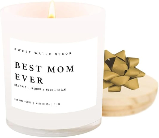 Sweet Water Decor Best Mom Ever Candle - Mother's Day Gifts for Mom, New Mom Gift, Spa Scented Mother Candle - 11oz White Jar, 50+ Hour Burn Time, Made in The USA - Bloomnest