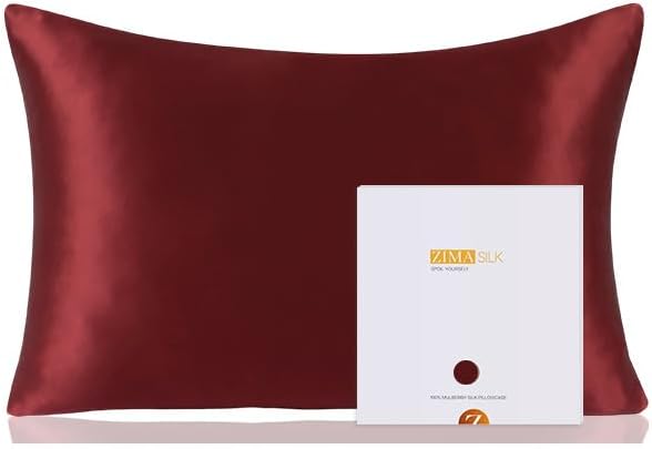 ZIMASILK 100% Mulberry Silk Pillowcase for Hair and Skin Health,Soft and Smooth,Both Sides Premium Grade 6A Silk,600 Thread Count,with Hidden Zipper,1pc (Standard 20''x26'',Burgundy) - Bloomnest