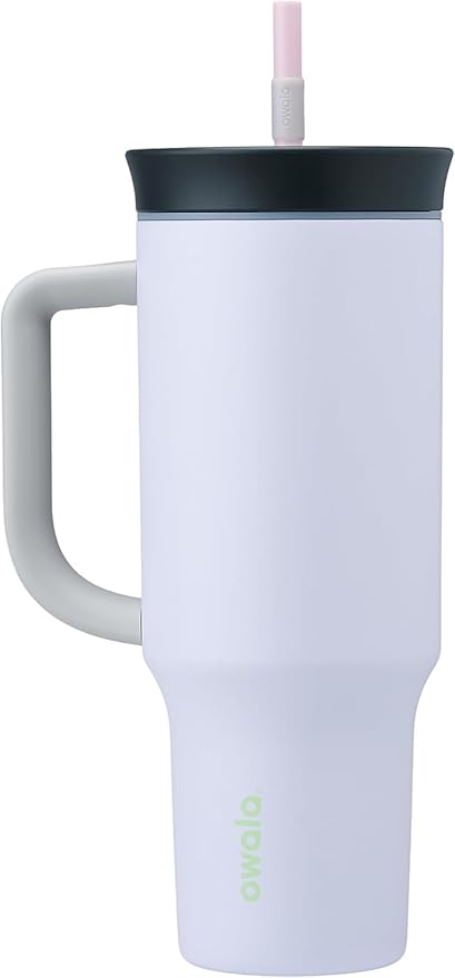 Owala Stainless Steel Triple Layer Insulated Travel Tumbler with Spill Resistant Lid, Straw, and Carry Handle, BPA Free, 40 oz, Purple (Bunny Hop) - Bloomnest