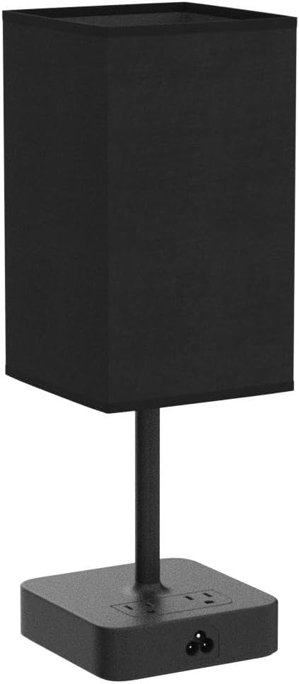 Bedside Table Lamp with Touch Control & USB C+A Charging Ports LED Desk Lamp with 2 AC Outlets, Minimalist Nightstand Light with Black Fabric Shade for Bedroom, Living Room, Office, Black - Bloomnest