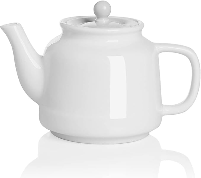 Sweejar 35 oz Porcelain Tea Pot, Teapot with Removable 18/8 Stainless Steel Infuser, Microwave & Dishwasher Safe Tea Maker, Tea Infuser Pots for Blooming loose Leaf Tea,Chrismas Women Gift(White) - Bloomnest
