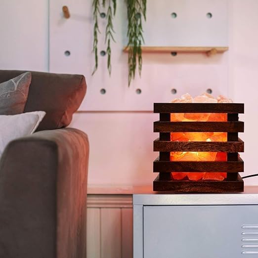 Himalayan Salt Lamp(Wooden Basket with Natural Chunks), Dimmable, Crystal Salt Lamp Classic Design, Extra Bulb, Unique Gift Idea (BlackBasket) - Bloomnest